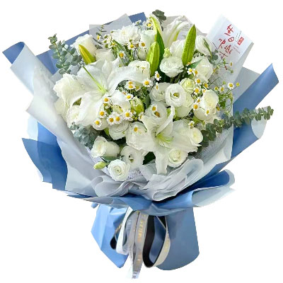 三门峡11朵白玫瑰桔梗百合，爱永恒不息