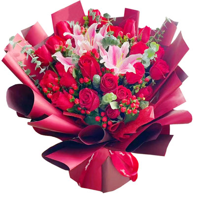 三门峡22朵红玫瑰百合，爱的火焰