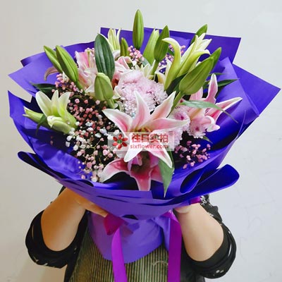 三门峡6支粉色多头百合，真诚的问候
