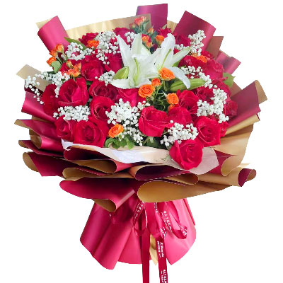 三门峡33朵红玫瑰百合，爱如同花般绽放